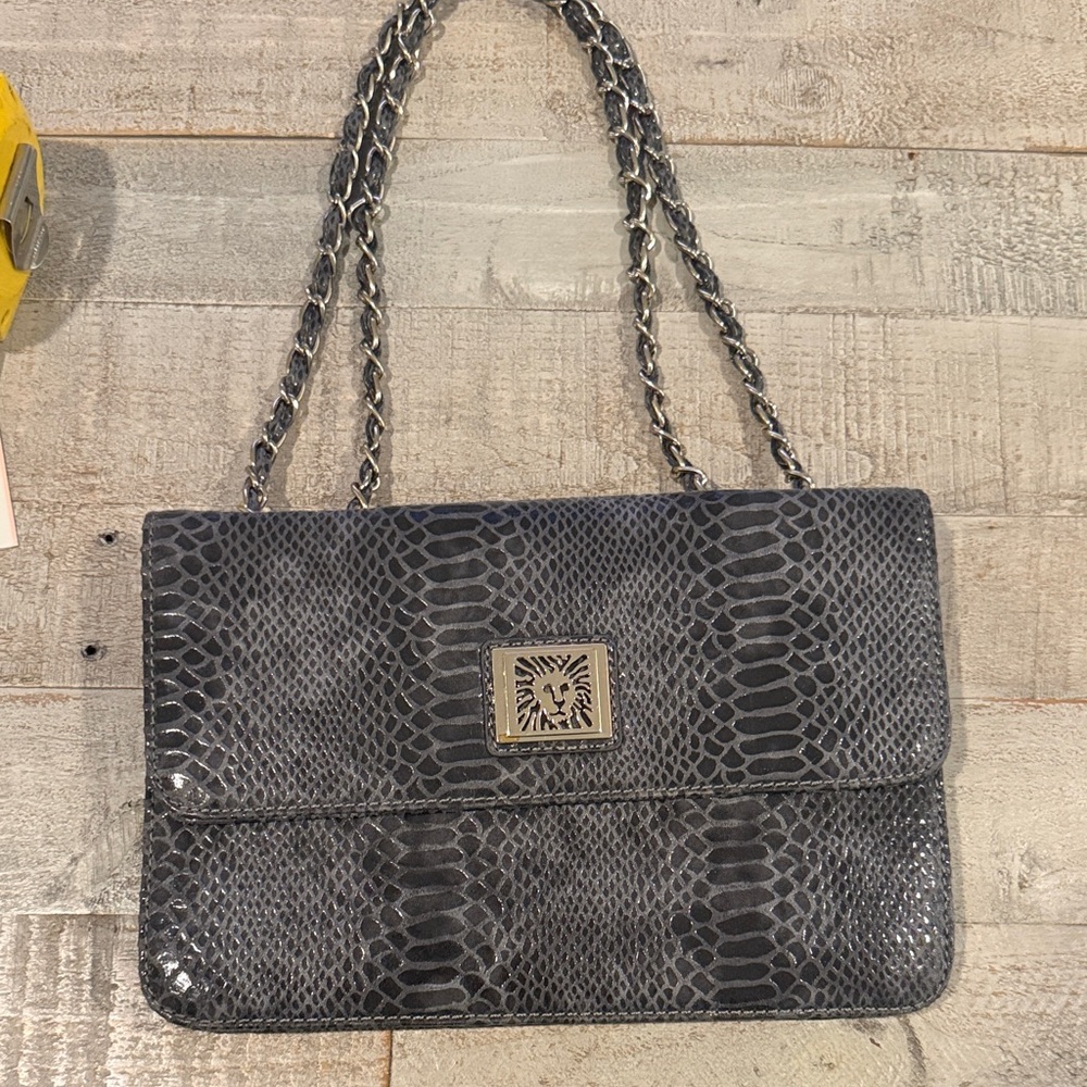Elegant Gray Snake Print Women's Bag Anne Klein